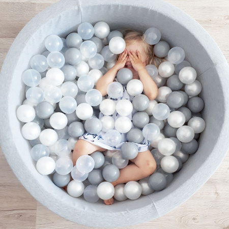 KiddyMoon Soft Plastic Play Balls ∅ 7cm/2.75in Mono-colour certified Made in EU, pearl, 100 Balls/7cm-2.75in