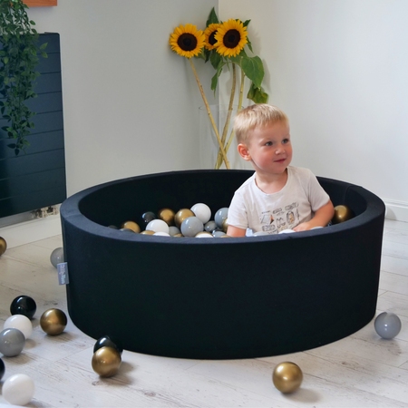 KiddyMoon Soft Plastic Play Balls ∅ 7cm/2.75in Multi-colour Made in EU, black/pearl/gold/grey, 200 Balls/7cm-2.75in