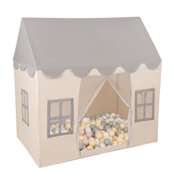 KiddyMoon Playhouse For Kids Foldable Durable Child's Play Tent Fabric Indoor And Outdoor Use Compact Design Easy Assembly And Storage Creative Space For Imagination And Fun, white-grey: pastel beige/green-grey/pastel yellow/white, 300 Balls