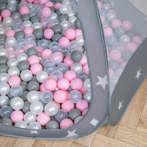 Play Tent For Kids Castle Baby Playhouse For Children With Colorful Balls Pop Up Perfect For Indoor And Outdoor Easy Set Up Includes Carry Bag, grey:pearl-grey-transparent-powder pink, 105x90cm/300 balls