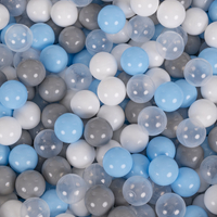 KiddyMoon Baby Foam Ball Pit with Balls ∅ 7cm / 2.75in Made in EU, dark grey:grey/white/transparent/babyblue, 90x30cm/300 balls