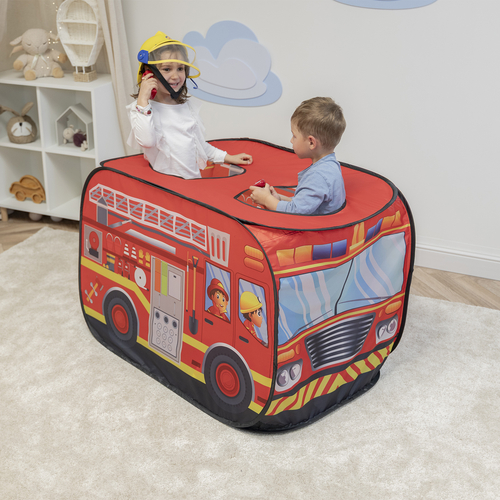 Play Tent Fire Engine For Kids Pop Up Toy Playhouse For Boys Girls Foldable Role With Roof Hole Carry Bag Ball Pit Compatible Sensory Gift Idea Easy Assembly Indoor Outdoor, red, No balls