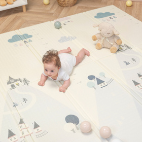 KiddyMoon Baby Play Mat Double-Sided Foam Mat For Kids Crawling Mat For Children Encourages Imagination Colourful Patterns Play Area Foldable Ideal for Indoors and Outdoors, Gray-Mountains, 180x200x1,5cm