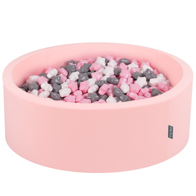 KiddyMoon round foam ballpit with star-shaped plastic balls for kids, Pink: White/ Grey/ Light Pink