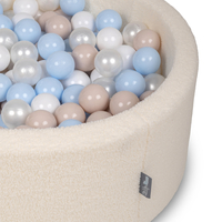 KiddyMoon Ball Pit for Baby with Teddy Plush, Large 7 cm Balls for a Fuller Ball Pit, From 8 Months, Removable Cover, Cream: Pastel Beige/Pastel Blue/White/Pearl, 90 x 30 cm / 300 Balls