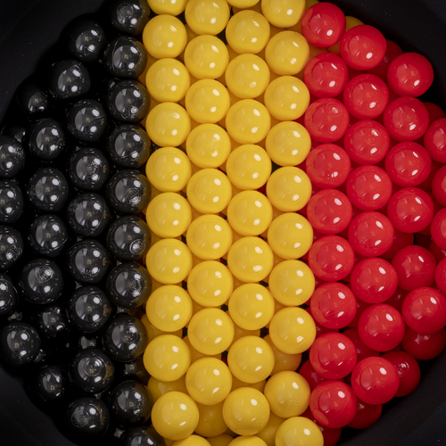 KiddyMoon Soft Plastic Play Balls ∅ 7cm/2.75in Multi-colour Made in EU, black/yellow/red, 200 Balls/7cm-2.75in