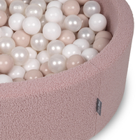 KiddyMoon Ball Pit for Baby with Teddy Plush, Large 7 cm Balls for a Fuller Ball Pit, From 8 Months, Removable Cover, Pink: Pastel Beige/White/Pearl, 90 x 30 cm / 200 Balls