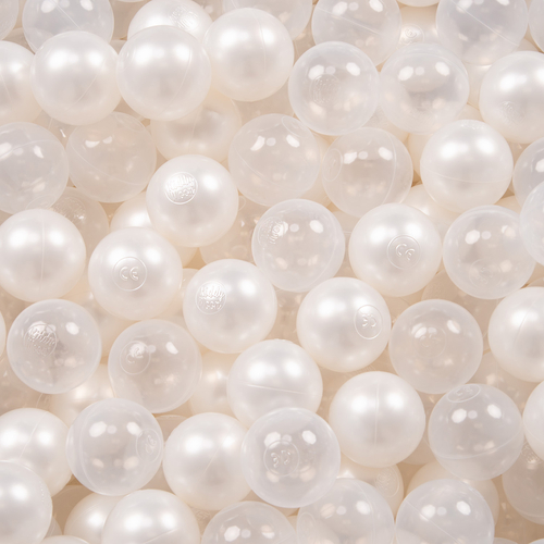 KiddyMoon Ball Pit for Baby with Teddy Plush, Large 7 cm Balls for a Fuller Ball Pit, From 8 Months, Removable Cover, Cream: Pearl/Transparent, 90 x 30 cm / 300 Balls