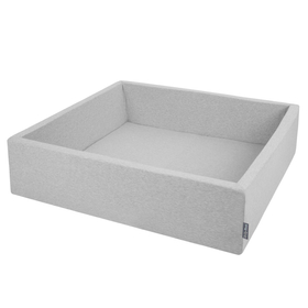 KiddyMoon Soft Ball Pit Square  ∅ 7Cm / 2.75In For Kids, Foam Ball Pool Baby Playballs Children, Made In The EU, light grey:grey/white/transparent/babyblue, 120x30cm/300 balls