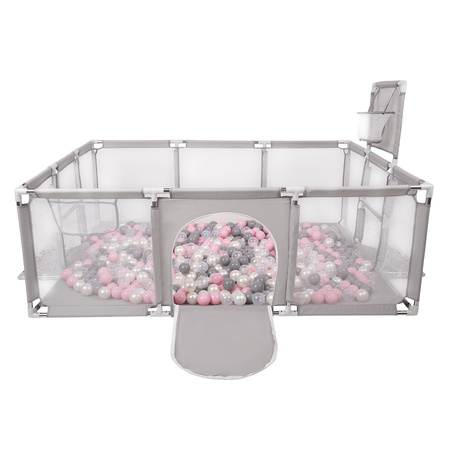 Baby Playpen Big Size Playground with Plastic Balls for Kids, Grey:pearl/grey/transparent/powder pink, 900 balls