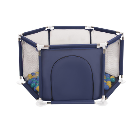 hexagon 6 side play pen with plastic balls, Blue:turquoise/blue/yellow/transparent, 200 balls