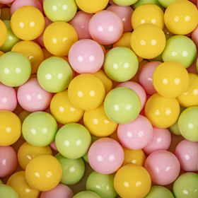 KiddyMoon Soft Plastic Play Balls ∅ 7cm/2.75in Multi-colour Made in EU, light green/yellow/light pink, 300 Balls/7cm-2.75in