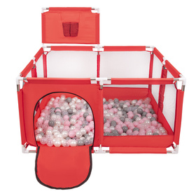 square play pen filled with plastic balls basketball, Red:pearl/grey/transparent/powder pink, 100 balls