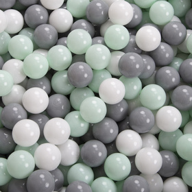 KiddyMoon Foam Playground for Kids with Square Ballpit ( ∅ 7cm/2.75In) Soft Obstacles Course and Ball Pool, Certified Made In The EU, navy blue: white-grey-mint, Ballpit (200 Balls) + Version 3
