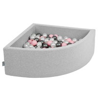 KiddyMoon Soft Ball Pit Quarter Angular ∅ 7cm / 2.75In for Kids, Foam Ball Pool Baby Playballs, Made In The EU, light grey:pearl/powderpink/silver, 90x30cm/200 balls