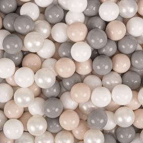 KiddyMoon Foam Playground For Kids Soft Textured Safe Blocks, purple: pastel beige/white/perle/grey, Ballpit (100 Balls) + Wedge