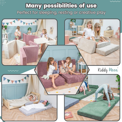 KiddyMoon Multifunctional Foam Mattress Foldable Bed Armchair Kids Children Sofa Folding Toddler Couch Chair for Playroom Bedroom Living Room, purple, Mattress with Pillow