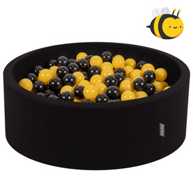 KiddyMoon Baby Foam Ball Pit with Balls ∅ 7cm / 2.75in Made in EU, Bee: black/yellow, 90x30cm/200 balls