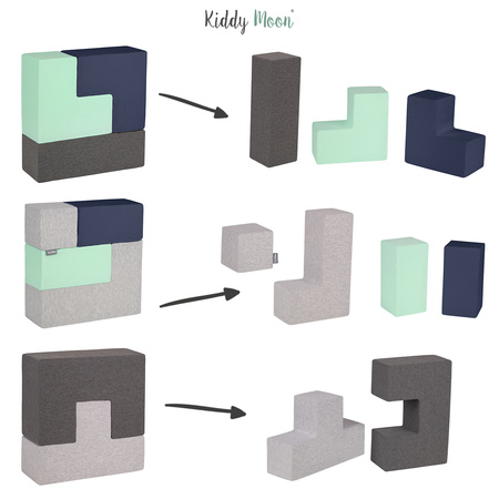 KiddyMoon Soft Foam Cubes Building Blocks 14cm for Children Multifunctional Foam Construction Montessori Toy for Babies, Certified Made in The EU, dark blue:light grey-dark grey-dark blue-mint, 9 Pieces