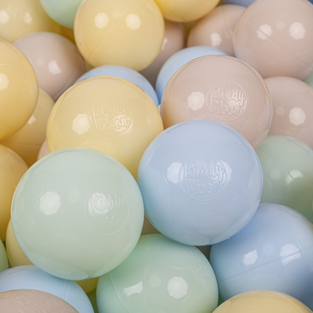 KiddyMoon Soft Plastic Play Balls β
7cm/2.75in Multi-colour Made in EU, pastel beige/pastel blue/pastel yellow/mint, 200 Balls/7cm-2.75in