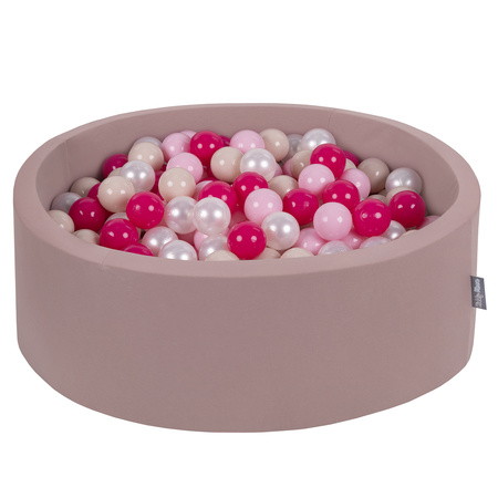 KiddyMoon Baby Foam Ball Pit with Balls ∅ 7cm / 2.75in, heather:pastel beige/light pink/pearl/dark pink, 90x30cm/300 balls