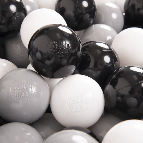 KiddyMoon Soft Plastic Play Balls ∅ 7cm/2.75in Multi-colour Made in EU, white/black/grey, 200 Balls/7cm-2.75in
