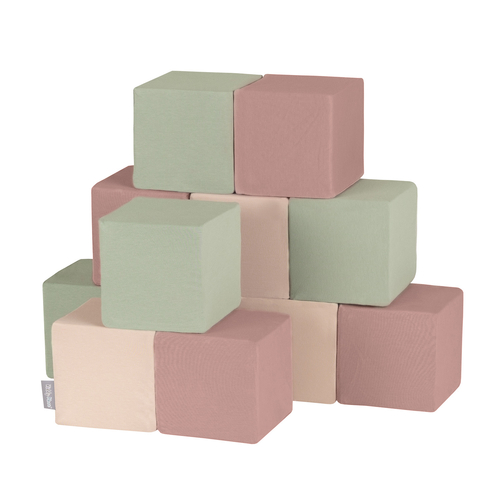 KiddyMoon Soft Foam Cubes Building Blocks 14cm for Children Multifunctional Foam Construction Montessori Toy for Babies, Certified Made in The EU, cubes: heather-beige-sage, 12 Pieces