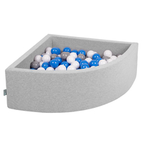 KiddyMoon Soft Ball Pit Quarter Angular ∅ 7cm / 2.75In for Kids, Foam Ball Pool Baby Playballs, Made In The EU, light grey:grey/white/blue, 90x30cm/200 balls