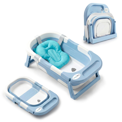 KiddyMoon Foldable Baby Bathtub Plastic Infant Bath Tub, Blue, M
