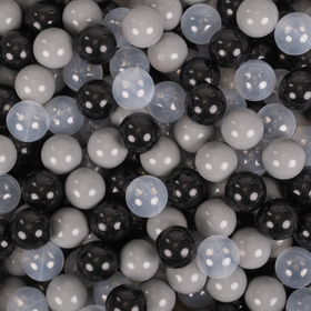 KiddyMoon Soft Plastic Play Balls ∅ 7cm/2.75in Multi-colour Made in EU, black/grey/transparent, 200 Balls/7cm-2.75in