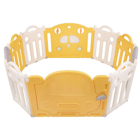 Playpen Box Foldable for Children with Plastic Colourful Balls, white-yellow: white-yellow-babyblue-powder pink-turquoise, 6 + 2 Panels/200 Balls