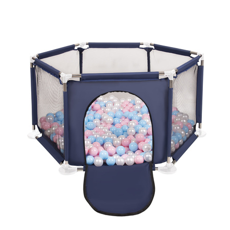 hexagon 6 side play pen with plastic balls, Blue:babyblue/powder pink/pearl, 400 balls