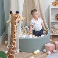 KiddyMoon Foam Ball Pit with Balls for Babies and Toddlers, Soft Sensory Play, Durable Removable Cover, Safe, sage: pastel beige/green-grey/pastel yellow/white, 90 x 30 cm / 300 Balls