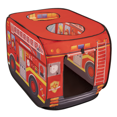 Play Tent Fire Engine For Kids Pop Up Toy Playhouse For Boys Girls Foldable Role With Roof Hole Carry Bag Ball Pit Compatible Sensory Gift Idea Easy Assembly Indoor Outdoor, red, No balls