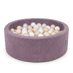 KiddyMoon Ball Pit for Baby and Toddler, Soft Play Ball Pool with ribbed Washable Cover, Purple: Pastel Beige/White/Pearl, 90 x 30 cm / 200 Balls
