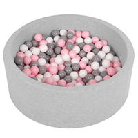 Soft Ball Pit Pool Round 90x30cm for Baby Toddler 200/300 Balls Foam, light grey:white-grey-light pink, 90x30cm/300 balls