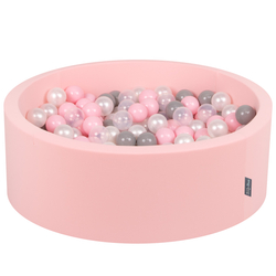 KiddyMoon Baby Foam Ball Pit with Balls ∅ 7cm / 2.75in Made in EU, pink:pearl/grey/transparent/light pink, 90x30cm/200 balls