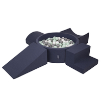 KiddyMoon Foam Playground for Kids with Round Ballpit ( ∅ 7cm/2.75In) Soft Obstacles Course and Ball Pool, Made In The EU, darkblue:white/grey/mint, Ballpit (300 Balls) + Version 5