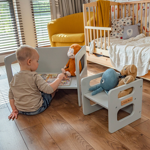 KiddyMoon Wooden Table with Chair for Kids TC-001, Grey