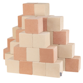 KiddyMoon velvet foam cubes for kids 14cm soft, cubes: sand beige-desert pink, 12 Pieces