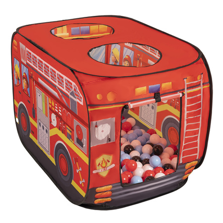 Play Tent Fire Engine For Kids Pop Up Toy Playhouse For Boys Girls Foldable Role With Roof Hole Carry Bag Ball Pit Compatible Sensory Gift Idea Easy Assembly Indoor Outdoor, red: black/white/red/baby blue, 600 balls