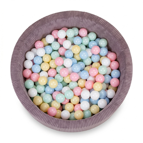 KiddyMoon Ball Pit for Baby and Toddler, Soft Play Ball Pit, 90 x 30 cm with 200 Balls, Soft Foam Ball Pool, Ribbed Washable Cover, Purple: Past Blue/Past Yellow/White/Mint/Lig Pink, 90 x 30 cm / 200 Balls