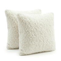KiddyMoon Set Of Two Square Pillows Teddy Fleece Nursery Cushions, creamy, 2 Pillows