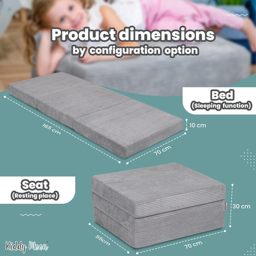 KiddyMoon Multifunctional Foam Mattress, Foldable Armchair for Kids, Children’s Sofa, Folding Couch Chair, dark grey, Mattress