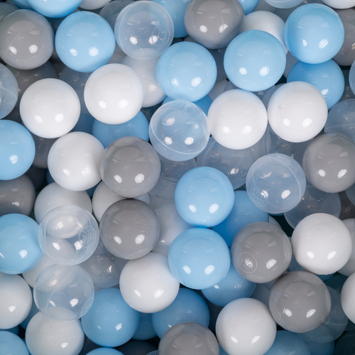 KiddyMoon Soft Plastic Play Balls ∅ 7cm/2.75in Multi-colour Made in EU, grey/white/transparent/baby blue