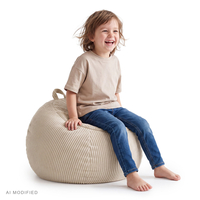KiddyMoon Children's Storage Pouffe with Zip, Polyester Bean Bag Seat, beige, bag