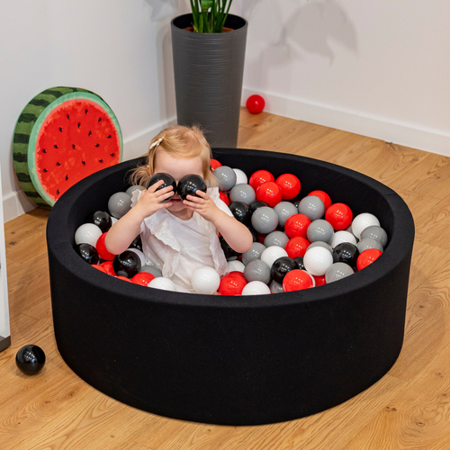 KiddyMoon Soft Plastic Play Balls ∅ 7cm/2.75in Mono-colour certified Made in EU, black, 200 Balls/7cm-2.75in