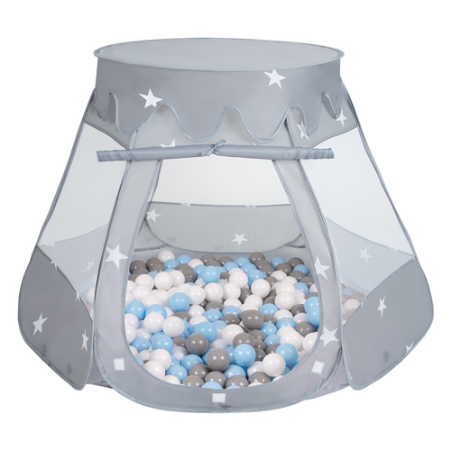 Play Tent For Kids Castle Baby Playhouse For Children With Colorful Balls Pop Up Perfect For Indoor And Outdoor Easy Set Up Includes Carry Bag, grey:grey/white/babyblue, 105x90cm/600 balls