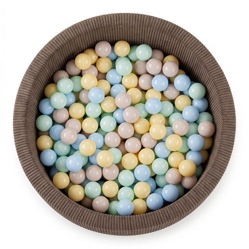 KiddyMoon Ball Pit for Baby and Toddler, Soft Play Ball Pool with ribbed Washable Cover, Brown: Pastel Beige/Pastel Blue/Pastel Yellow/Mint, 90 x 30 cm / 200 Balls