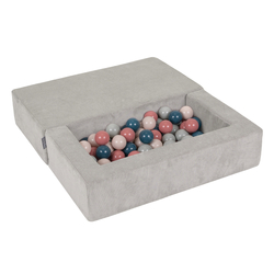 KiddyMoon Modular Foam Sofa for Children's with Balls Lightweight Sofa For Kids Room Comfortable Space-Saving with Storage Room Fabric Safe and Fun for Kids, light grey: dark turquoise/pastel beige/green-grey/salmon, Sofa + 100 Balls